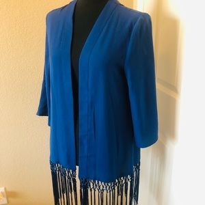 Royal Blue Cover up top, Shawl with Fringe/ knotted tassels kimono